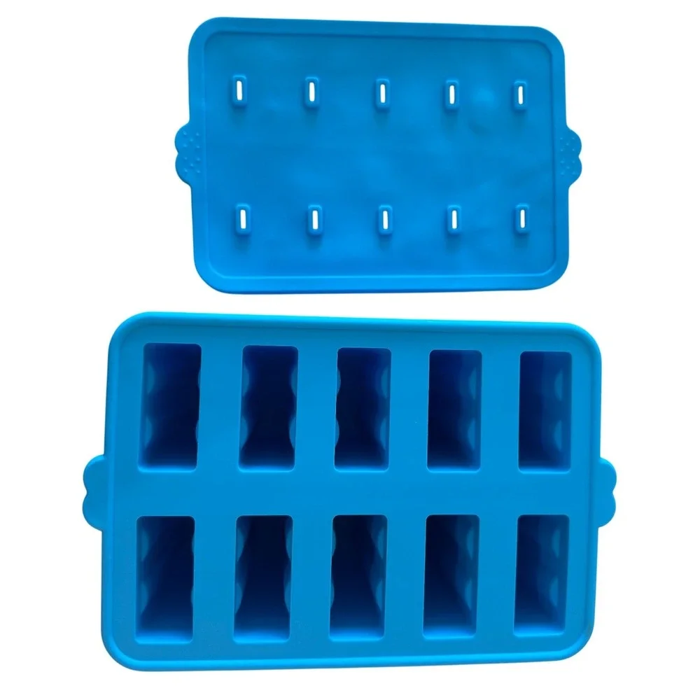 Blue Silicone Popsicle Mold 10 Cavity Frozen Treat Maker with Lid
